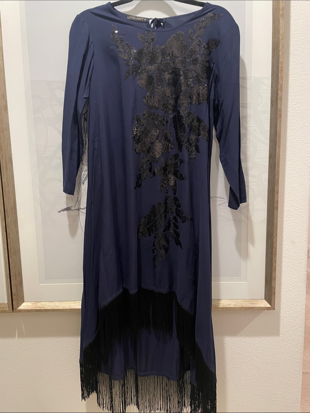 Navy Long-Sleeve Fringe Sequin kameez/ kurti